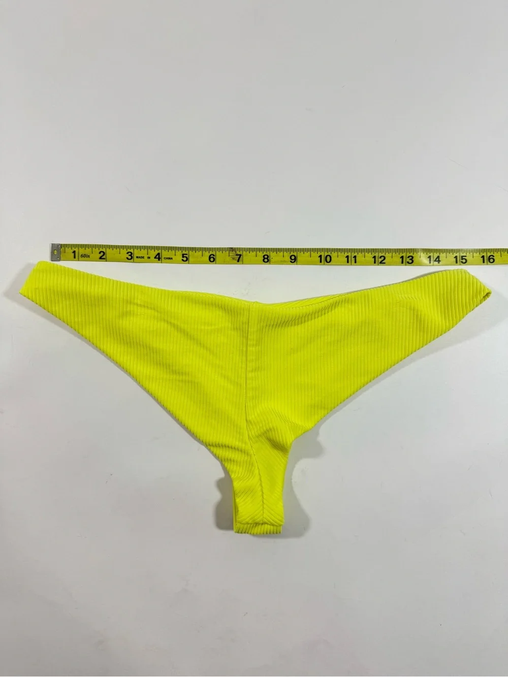 Frankies Bikinis Neon Yellow Ribbed Cheeky Bottom